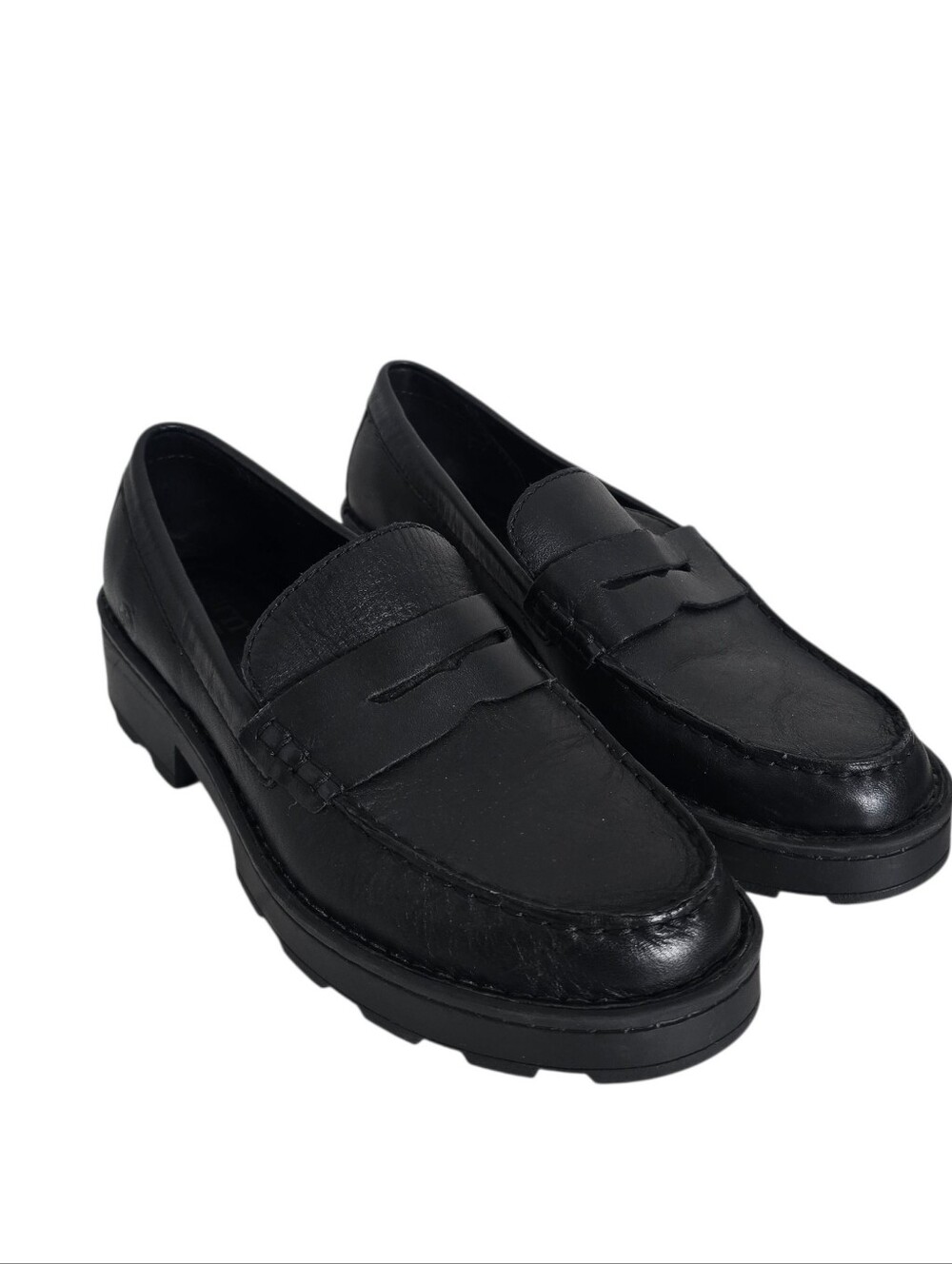 Born Carrera Black Leather Platform Penny Loafers Lug Sole Chunky Size 8M 90s